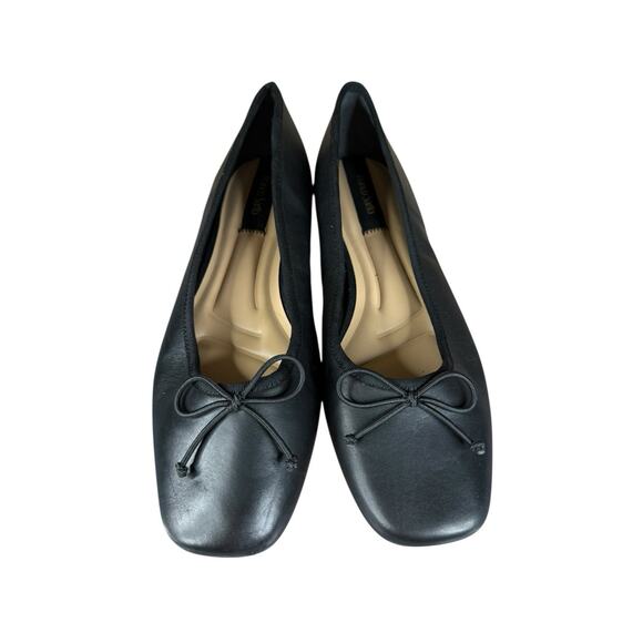 Franco Sarto Black Leather Ballet Bow Flats Size 10 Square Toe - Picture 3 of 8